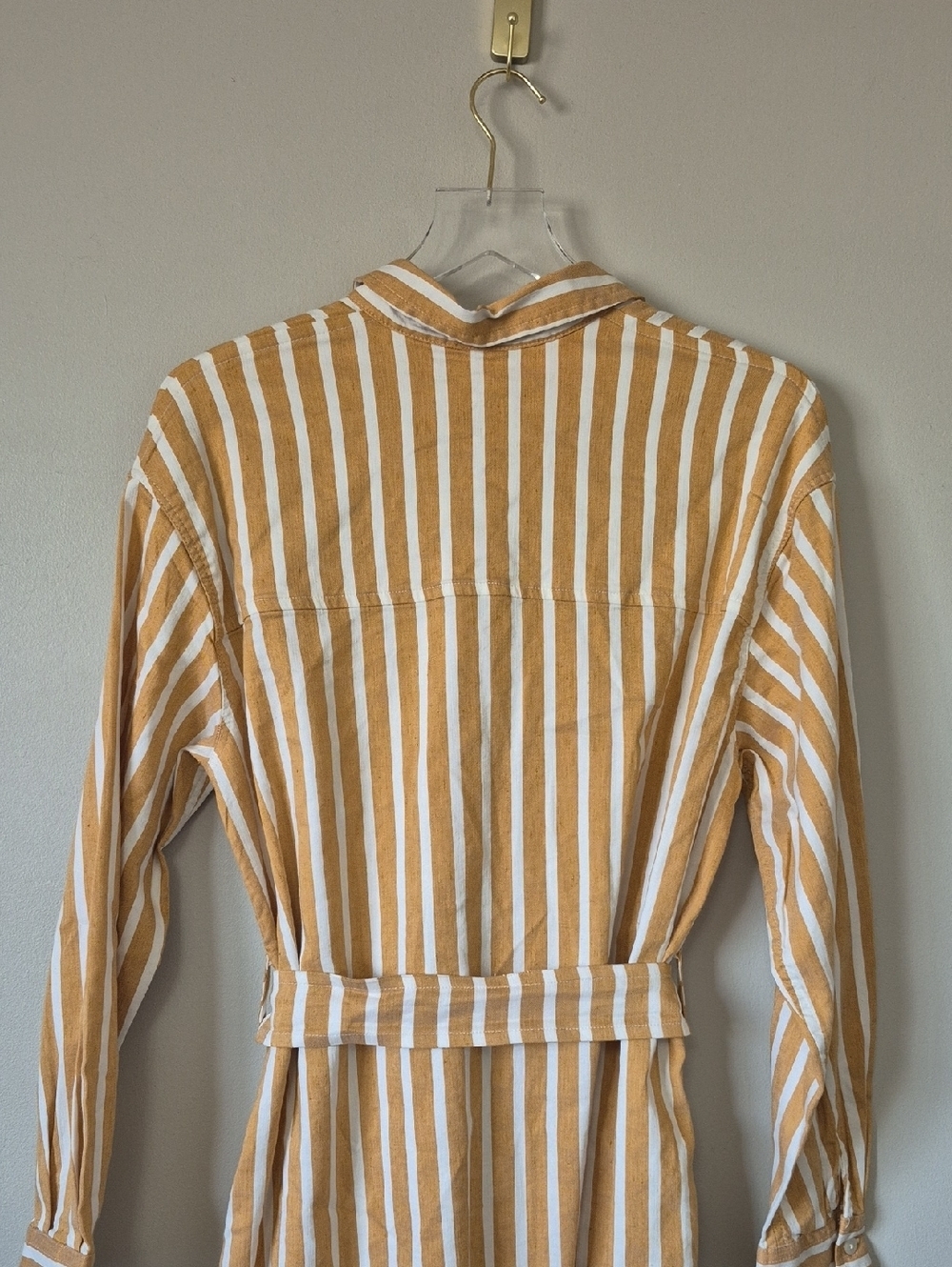 Samsoe Samsoe Amara Belted Shirt Dress Size L, Honey Stripe Linen Blend Vacation - Picture 10 of 15
